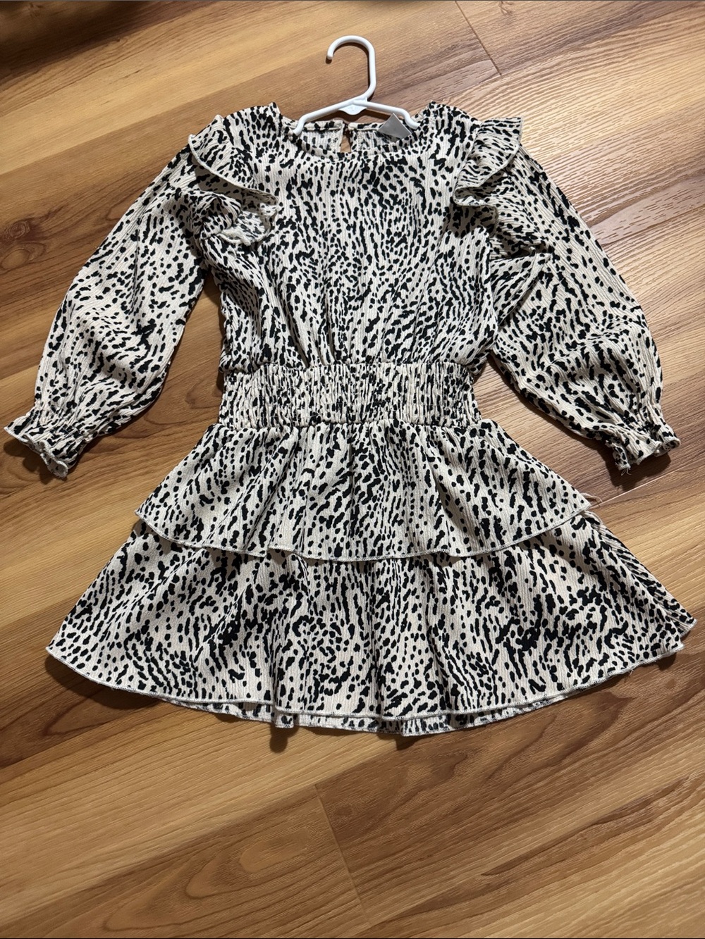 Zara Black and Cream Animal Print Ruffle Dress